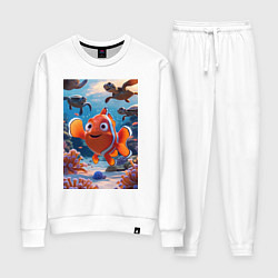 Костюм хлопковый женский Рыбка клоун плавает с черепахами, цвет: белый