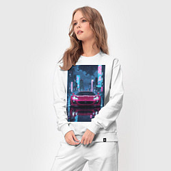 Костюм хлопковый женский Вишневый спорткар по мокрой дороге, цвет: белый — фото 2