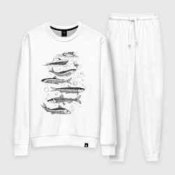 Костюм хлопковый женский Корюшка пошла и рыбалка началась, цвет: белый