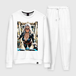 Костюм хлопковый женский Черная кошка в сейфе банка, цвет: белый