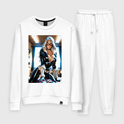 Костюм хлопковый женский Черная кошка в комнате, цвет: белый