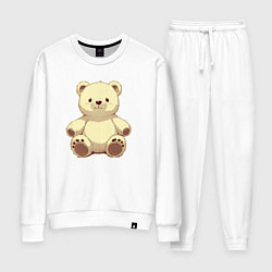 Костюм хлопковый женский Милый плюшевый медвежонок, цвет: белый