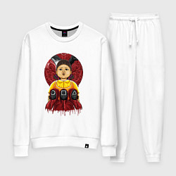 Костюм хлопковый женский Кукла и надзиратели игра в кальмара, цвет: белый