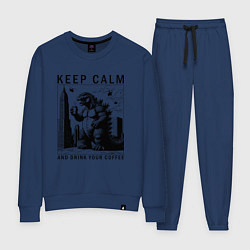 Костюм хлопковый женский Keep calm and drink your coffee, цвет: тёмно-синий