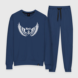 Костюм хлопковый женский 8 марта с крыльями, цвет: тёмно-синий