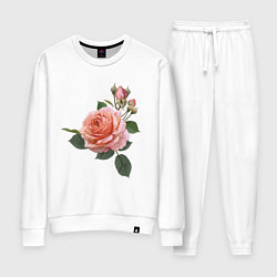 Костюм хлопковый женский Розовые розы, цвет: белый