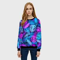 Свитшот женский Сине-розовые тропики, цвет: 3D-черный — фото 2