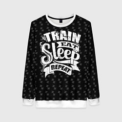 Свитшот женский Train Eat Sleep Repeat, цвет: 3D-белый