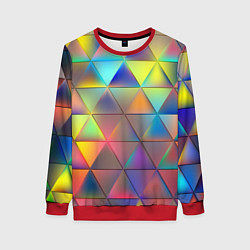 Свитшот женский Разноцветные треугольники, цвет: 3D-красный