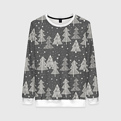 Свитшот женский Grey Christmas Trees, цвет: 3D-белый