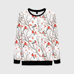 Свитшот женский Снегири в зимнем лесу, цвет: 3D-черный