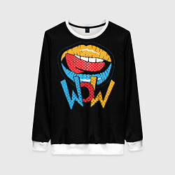 Свитшот женский Wow - lips with tongue, цвет: 3D-белый