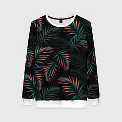Свитшот женский Листья пальмы, цвет: 3D-белый