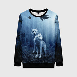 Свитшот женский Волки в тёмном лесу, цвет: 3D-черный