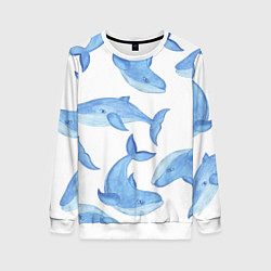 Свитшот женский Косяк китов, цвет: 3D-белый