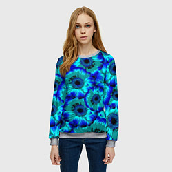 Свитшот женский Голубые хризантемы, цвет: 3D-меланж — фото 2