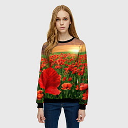 Свитшот женский Красный мак на закате, цвет: 3D-черный — фото 2