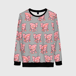 Свитшот женский РОЗОВЫЕ СЛОНИКИ ПАТТЕРН, цвет: 3D-черный