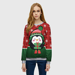 Свитшот женский Пингвин Новый год, цвет: 3D-меланж — фото 2