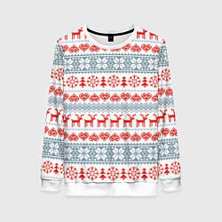 Свитшот женский Новогодний пиксельный узор, цвет: 3D-белый
