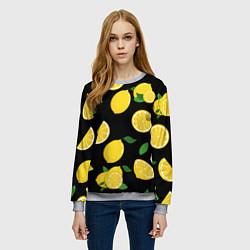 Свитшот женский Лимоны на чёрном, цвет: 3D-меланж — фото 2