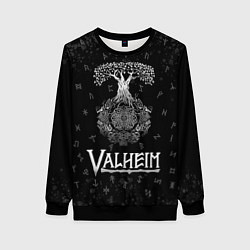 Свитшот женский Valheim Руны Иггдрасиль, цвет: 3D-черный