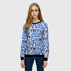 Свитшот женский Рыбы-птицы Узоры, цвет: 3D-черный — фото 2