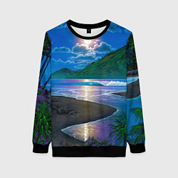Свитшот женский Гавайский пейзаж, цвет: 3D-черный