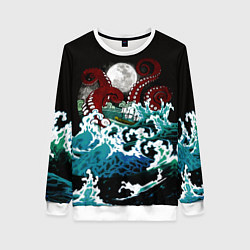 Свитшот женский Корабль на Волнах Кракен, цвет: 3D-белый