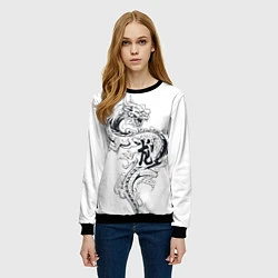 Свитшот женский Китайский дракон на белом фоне, цвет: 3D-черный — фото 2