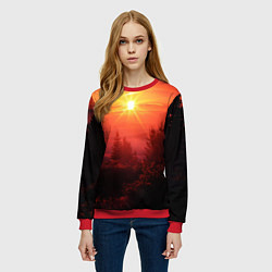 Свитшот женский УТРЕННИЙ РАССВЕТ НАД ОБЛАКАМИ, цвет: 3D-красный — фото 2