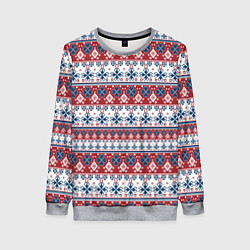 Свитшот женский Этнический красно-синий узор, цвет: 3D-меланж