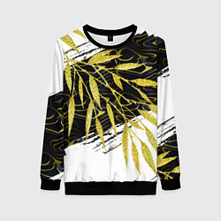 Свитшот женский Абстракция с золотыми листьями, цвет: 3D-черный
