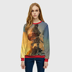 Свитшот женский Винланд стоит на скале сага, цвет: 3D-красный — фото 2