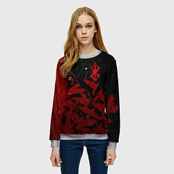 Свитшот женский БЕРСЕРК КЛЕЙМО ЛОГО СТАЯ ВОРОН, RED CROW, цвет: 3D-меланж — фото 2
