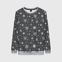Свитшот женский Белые снежинки на сером фоне, цвет: 3D-меланж