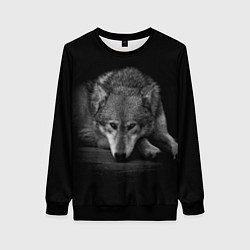 Женский свитшот Волк, на черном фоне