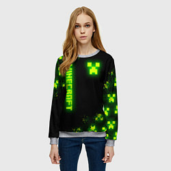 Свитшот женский MINECRAFT NEON LOGO CREEPER, цвет: 3D-меланж — фото 2