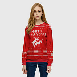 Свитшот женский Свитер - вязаные олени, цвет: 3D-красный — фото 2