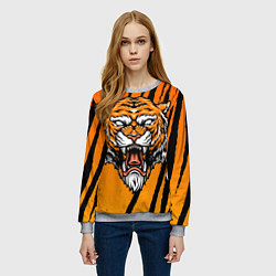 Свитшот женский Разгневанный тигр голова, цвет: 3D-меланж — фото 2