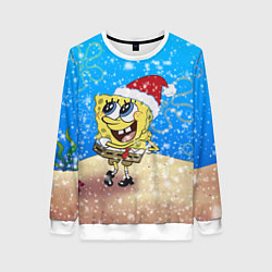 Свитшот женский НОВОГОДНИЙ ГУБКА БОБ КВАДРАТНЫЕ ШТАНЫ, цвет: 3D-белый