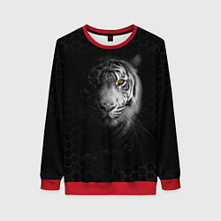 Свитшот женский Тигр черно-белый соты, цвет: 3D-красный