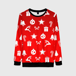 Свитшот женский Новогодний узор красный градиент, цвет: 3D-черный