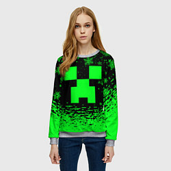 Свитшот женский НОВОГОДНИЙ КРИПЕР МАЙНКРАФТ ЗЕЛЁНЫЙ, цвет: 3D-меланж — фото 2