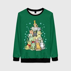 Свитшот женский Коты Построение ёлкой, цвет: 3D-черный