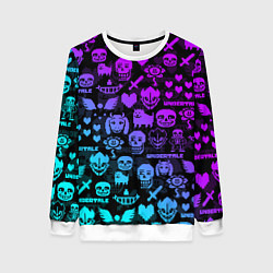 Свитшот женский UNDERTALE NEON PATTERN УЗОР, цвет: 3D-белый