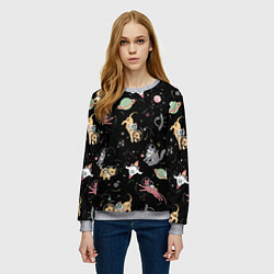Свитшот женский Космические коты, цвет: 3D-меланж — фото 2