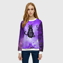 Свитшот женский Космическая черная кошка, цвет: 3D-белый — фото 2