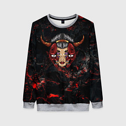 Свитшот женский Японская психоделика Лицо и маска, цвет: 3D-меланж