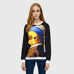 Свитшот женский ПОПУГАЙ С жемчужной Сережкой, цвет: 3D-белый — фото 2